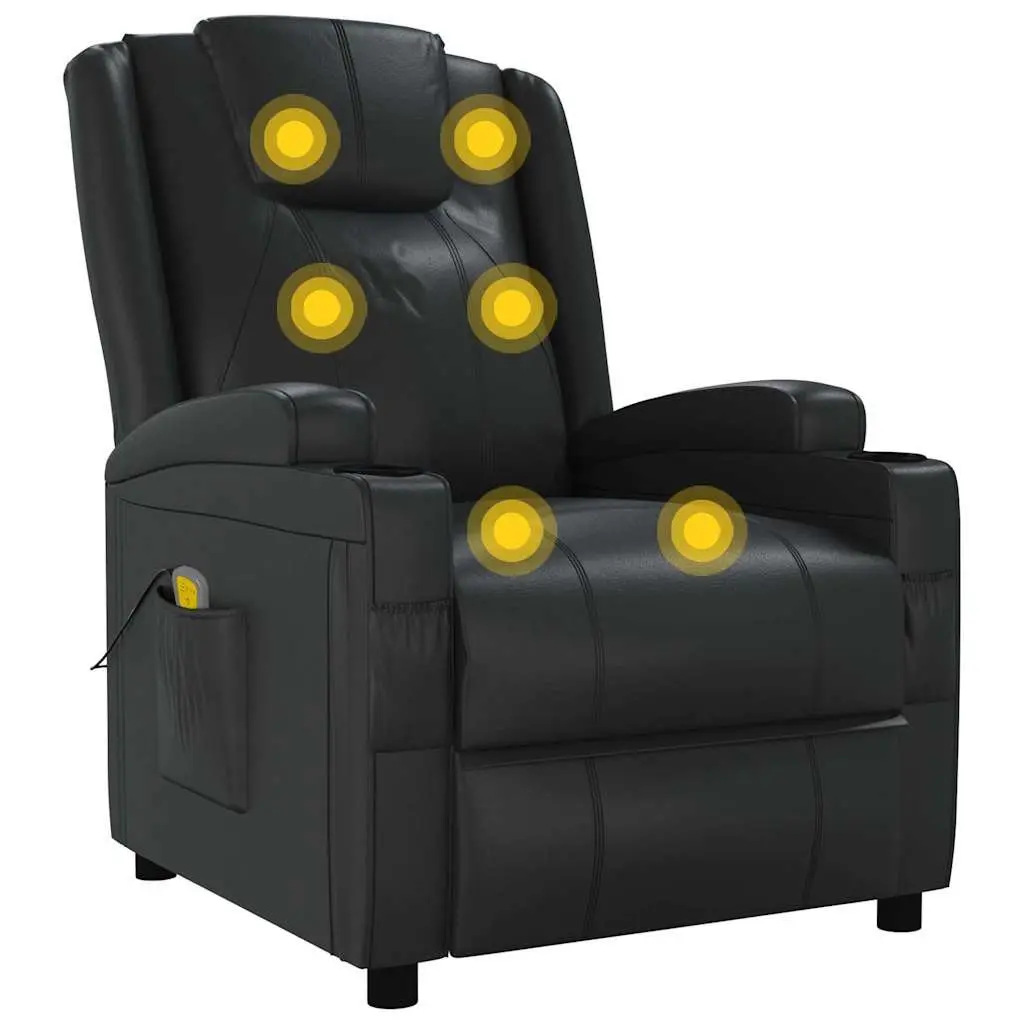 Electric Massage Chair Faux Leather Black 6 Points Vibration Manual Reclining