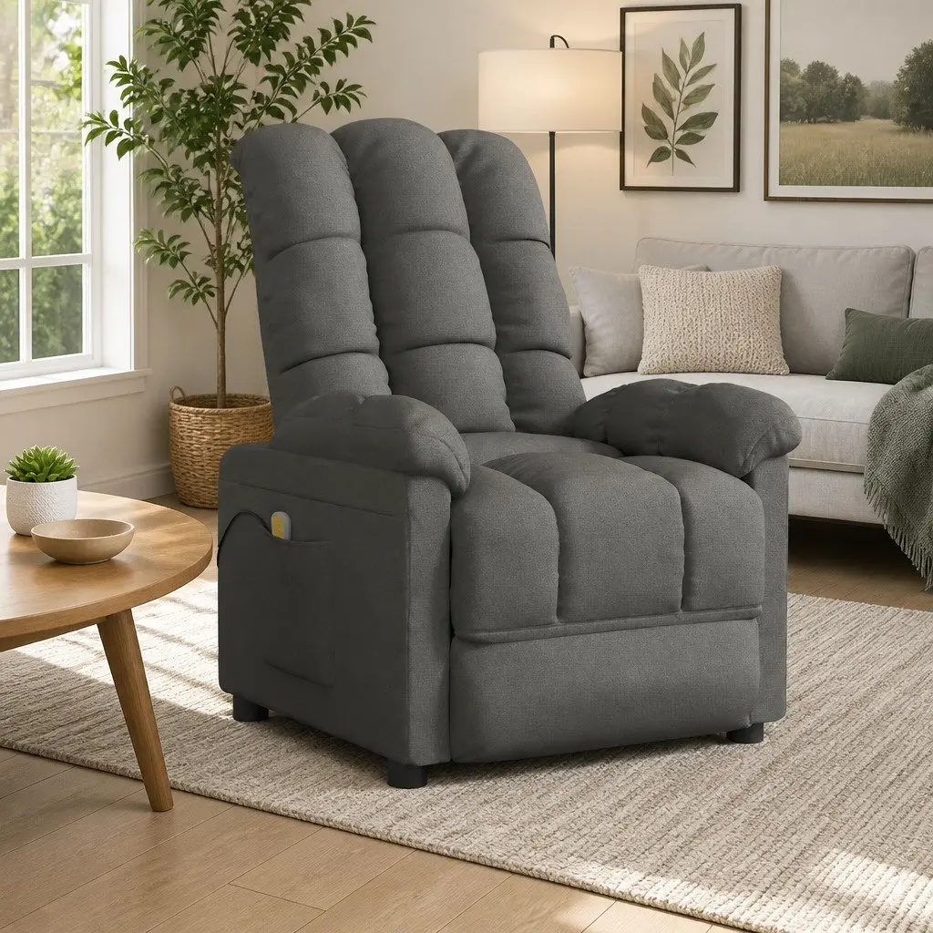 Electric Massage Chair Fabric Grey 6 Points Reclining Vibration