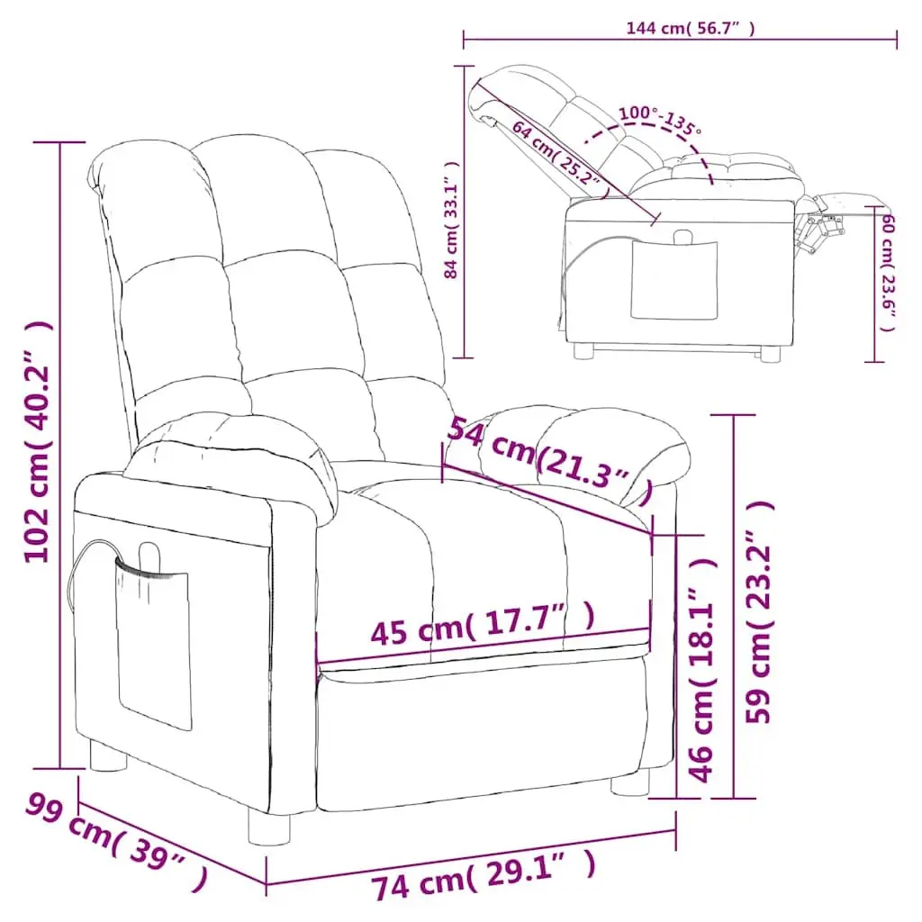 Electric Massage Chair Fabric Grey 6 Points Reclining Vibration