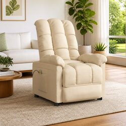 Massage Chair Cream Fabric Reclining Electric Vibration 6 Points Hand Control