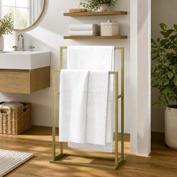 Freestanding Towel Rack Gold 2-Tier Bathroom Storage Organiser Stand Holder