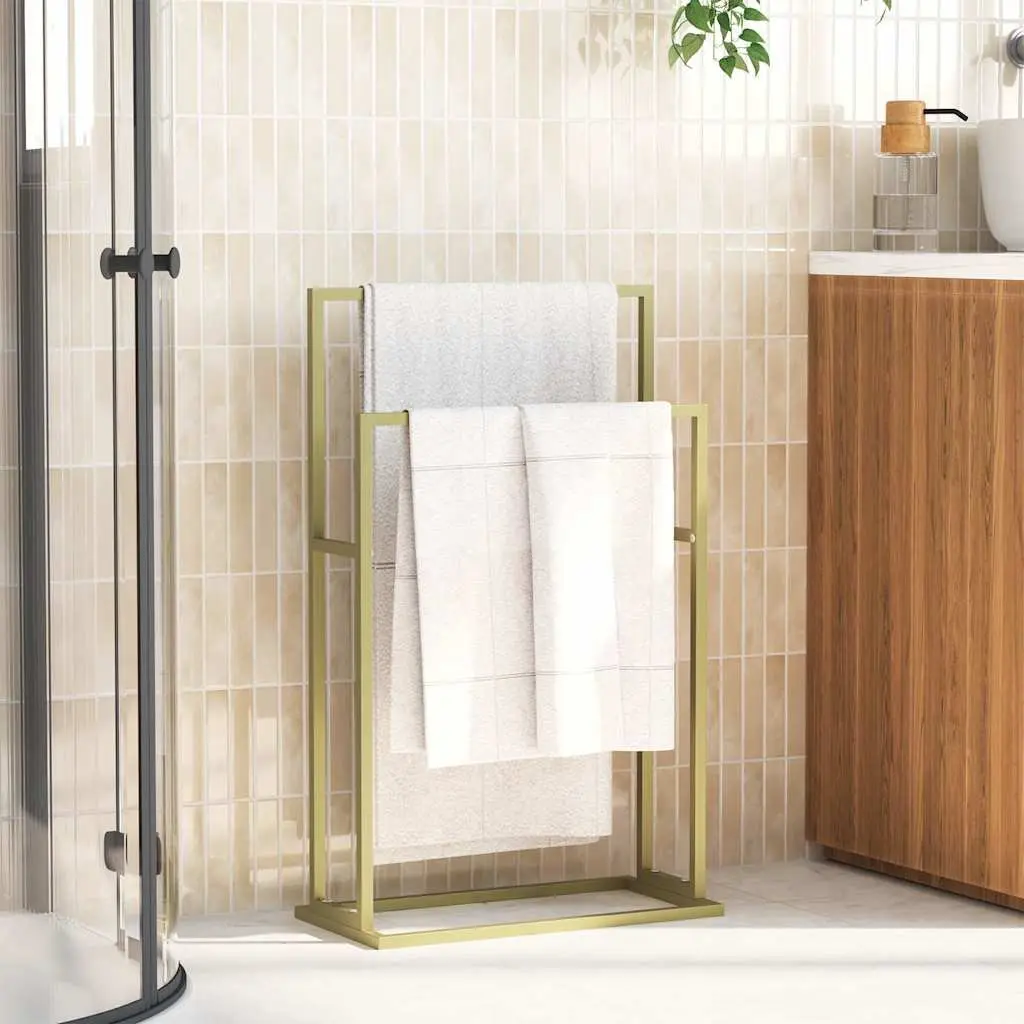 Freestanding Towel Rack Iron 2-Tier Gold Bathroom Storage Organiser