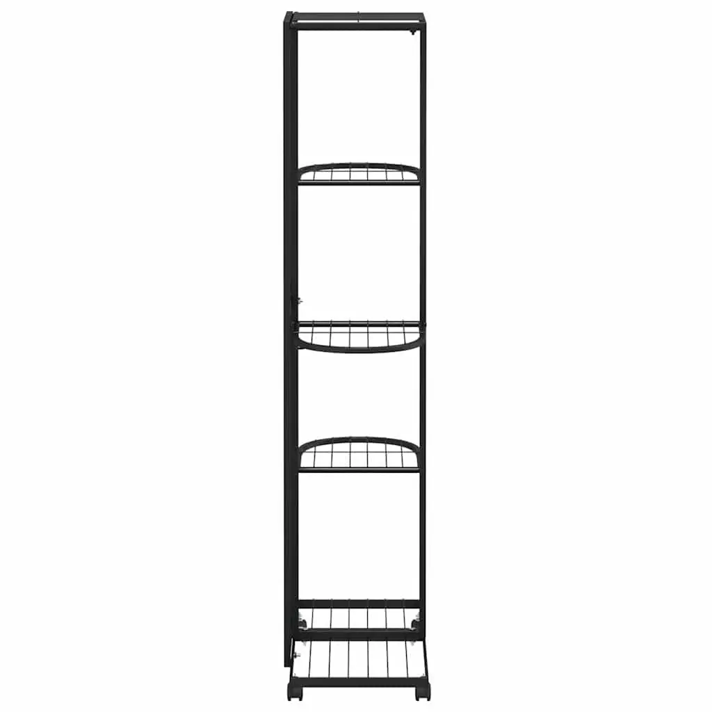 5-Tier Iron Flower Stand with Wheels Black Plant Rack Corner Shelf Display Stand