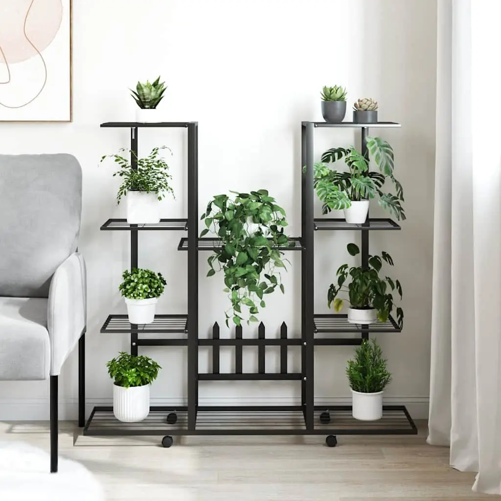 Black Iron Plant Stand on Wheels for Display
