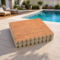 Pool Ground Mat 12 Pieces Brown EVA Foam Modular Interlocking Poolside