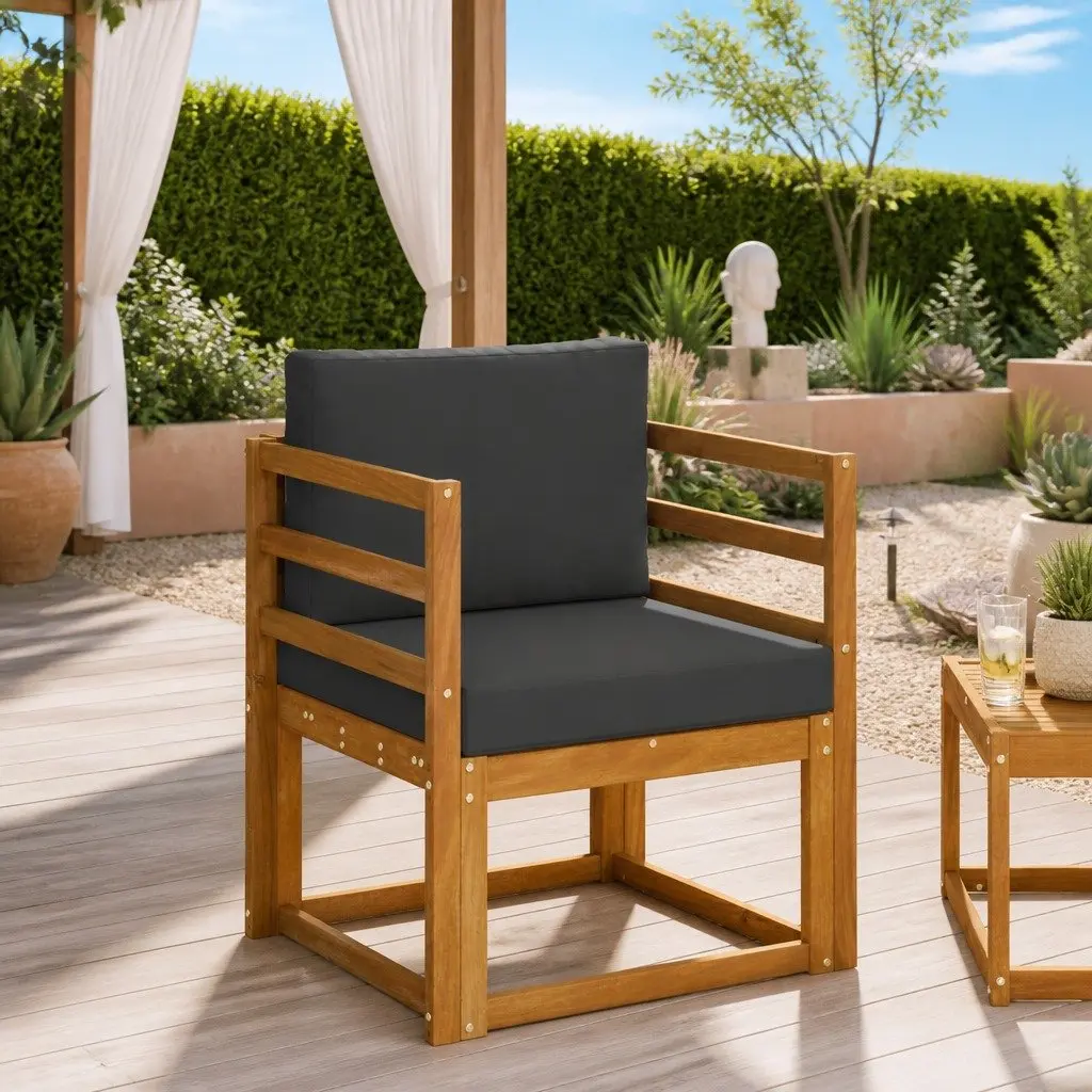 Outdoor Sectional Sofa Set in Brown Acacia Wood