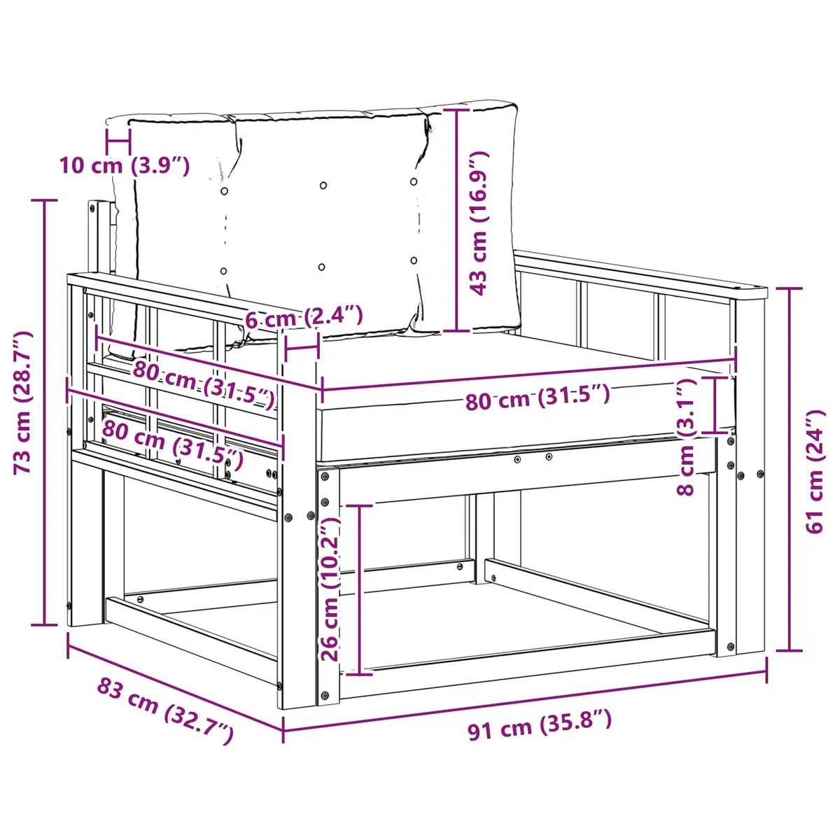Middle Sofa Section in Solid Acacia Wood for Patios