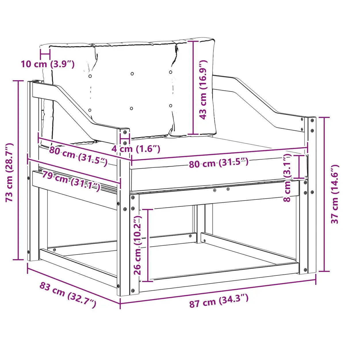 Solid Acacia Wood Middle Sofa Section for Outdoors