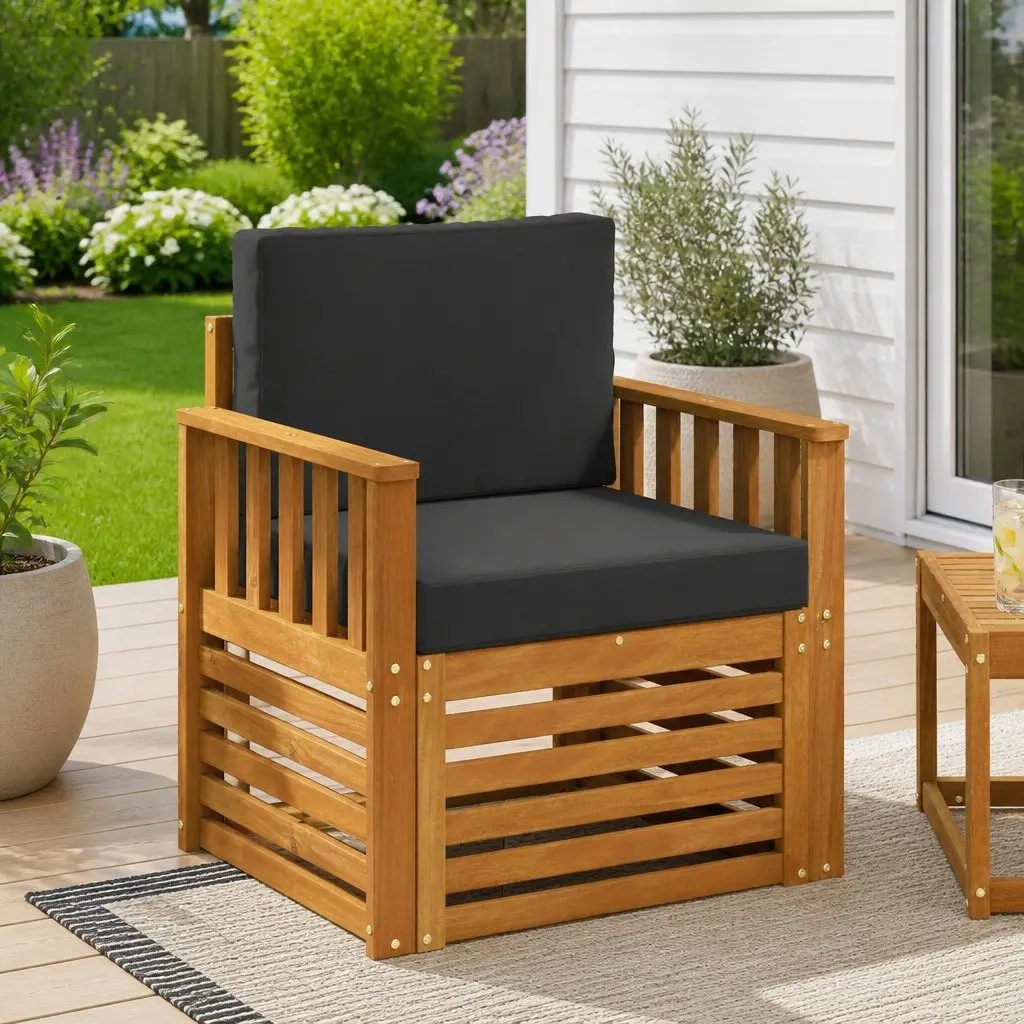 Outdoor Sectional Sofa Set Modular Garden Seating Brown Solid Wood Furniture