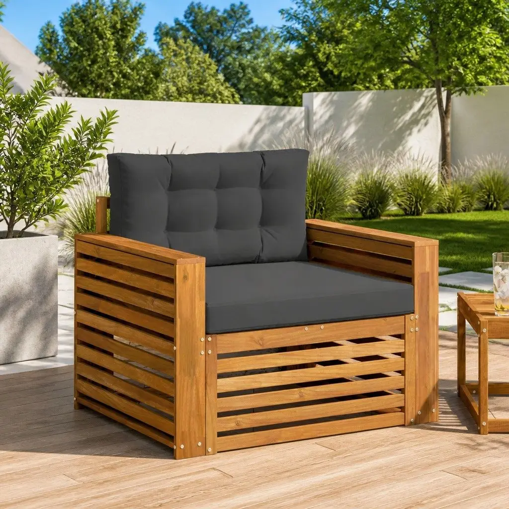 Brown Solid Wood Outdoor Sectional Sofa Unit
