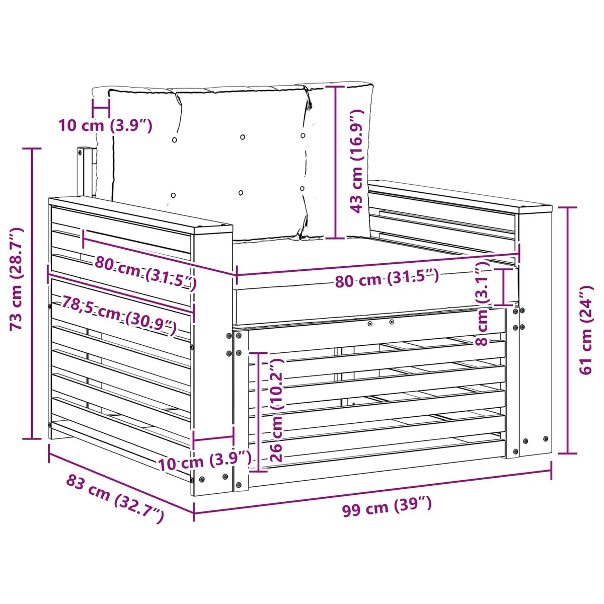 Brown Solid Wood Outdoor Sectional Sofa Unit