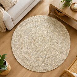 Braided Jute Area Rug White Brown Handmade 180cm