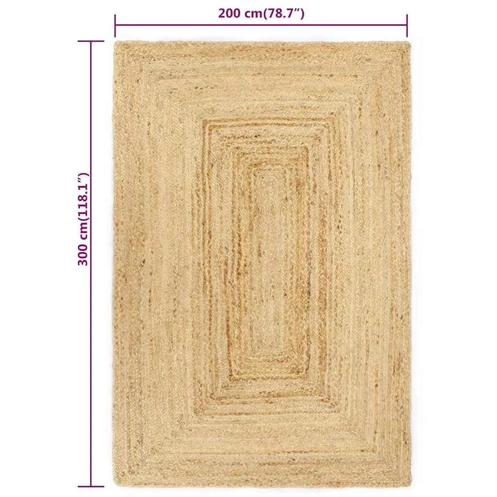 Jute Area Rug Handmade 200x300 cm Brown Natural Braided Floor Mat