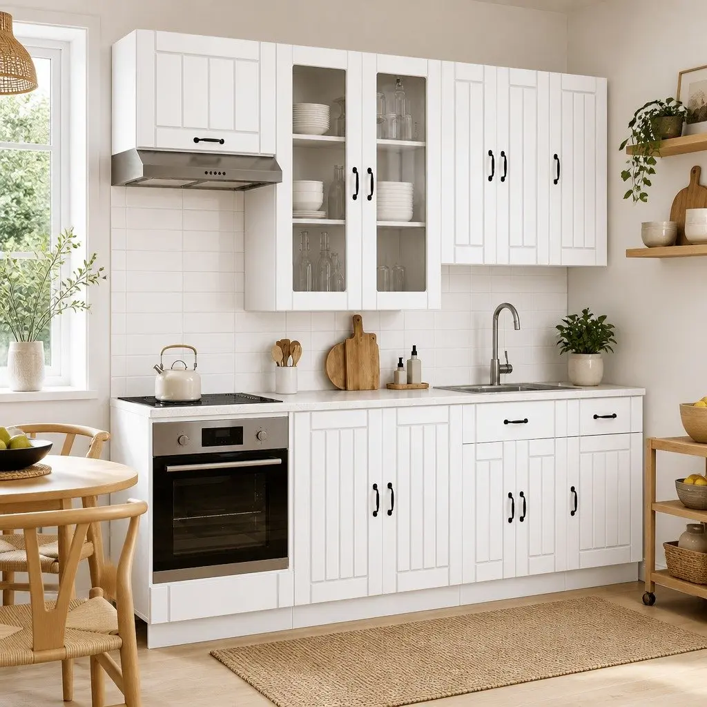 8 Piece White Engineered Wood Kitchen Storage Cabinet Set