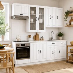 Kitchen Unit 8 Piece White Engineered Wood Storage Cabinet Set with Adjustable