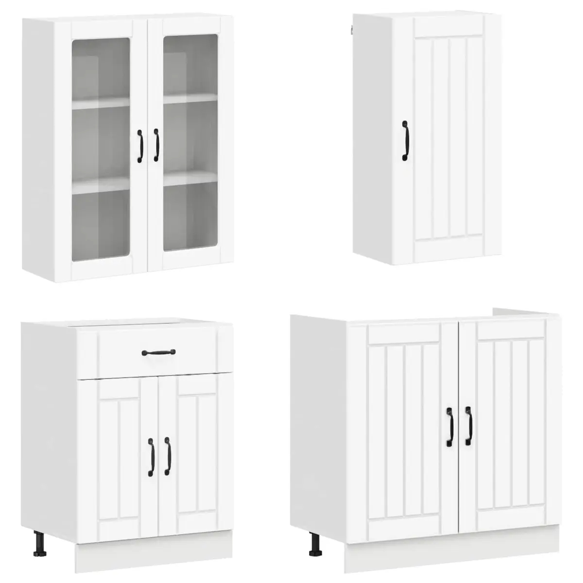 Kitchen Cabinet 8 Piece Engineered Wood Storage Unit White