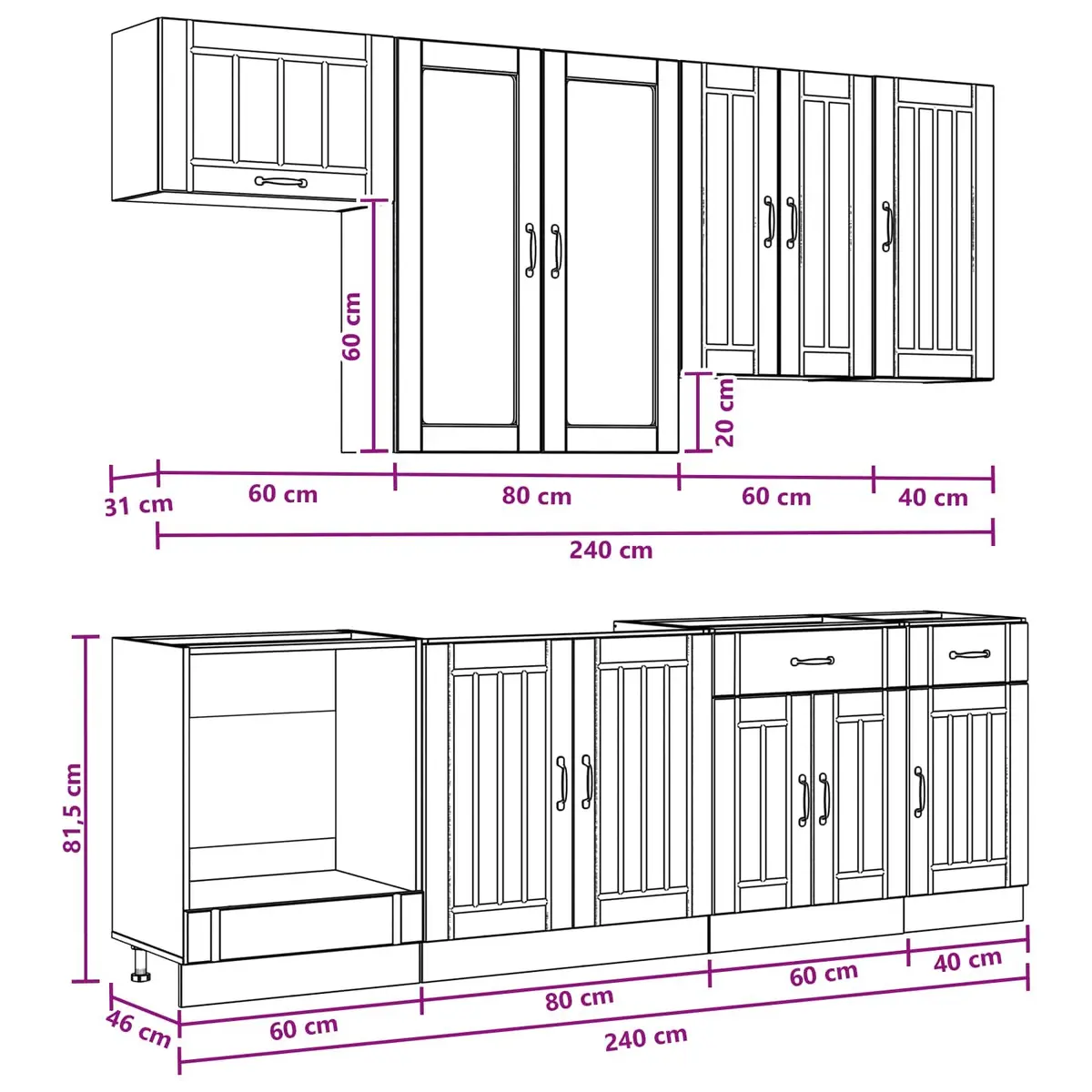 Kitchen Cabinet 8 Piece Engineered Wood Storage Unit White