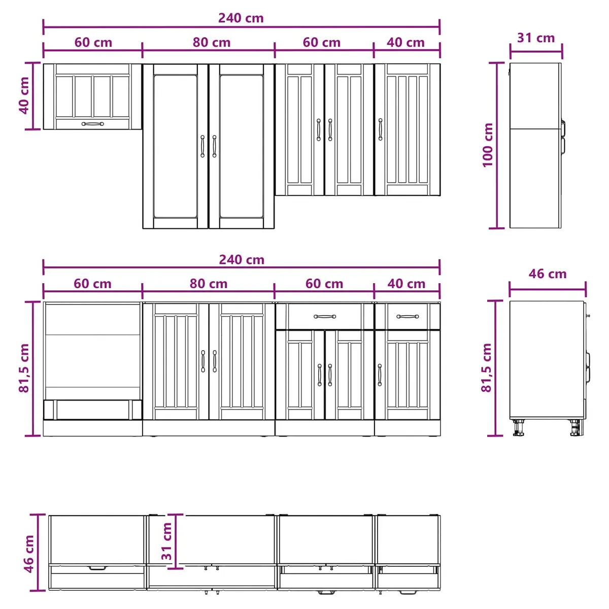 High Gloss White Engineered Wood Kitchen Storage Unit 8 pcs
