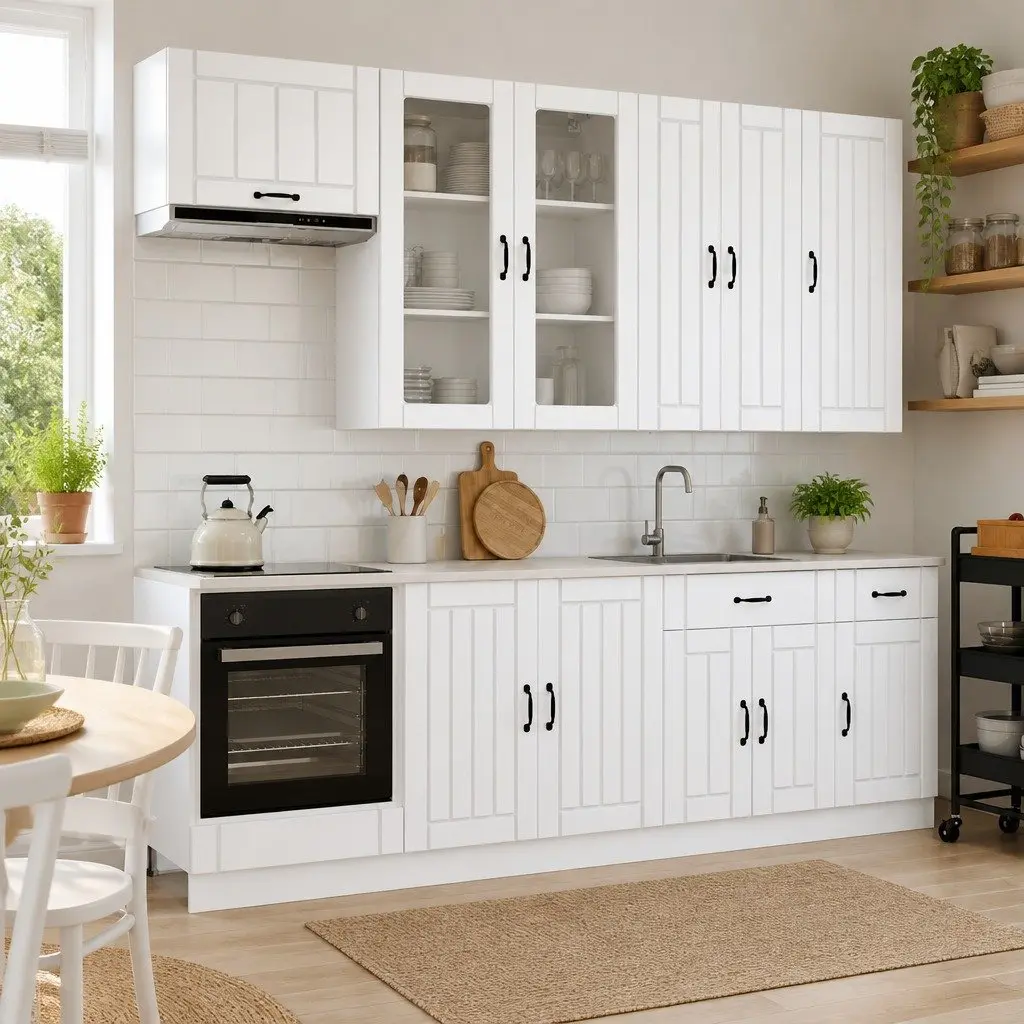 8-Piece White Storage Cabinet for Kitchen