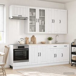 8 Piece High Gloss White Kitchen Storage Cabinet Set
