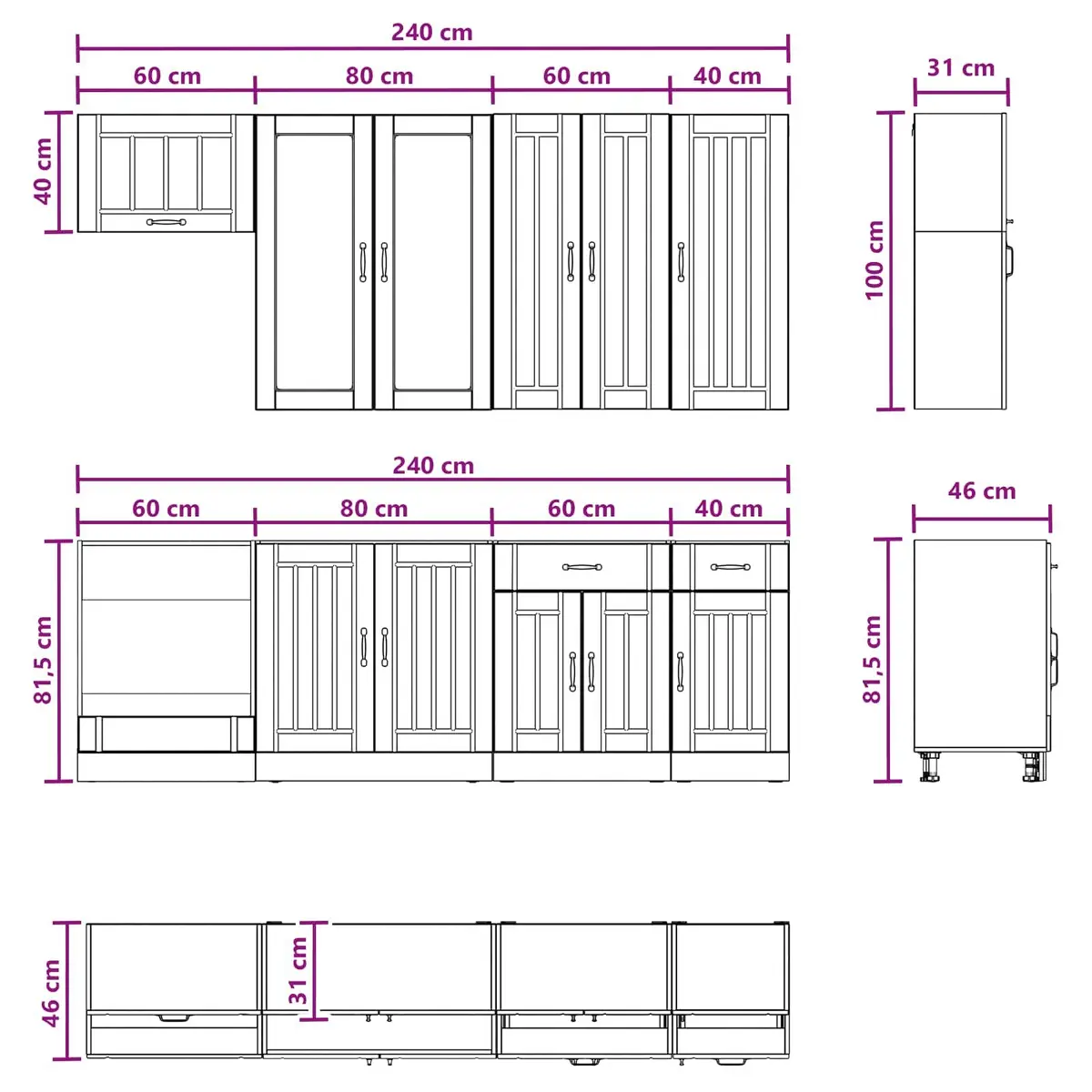 8 Piece High Gloss White Kitchen Storage Cabinet Set