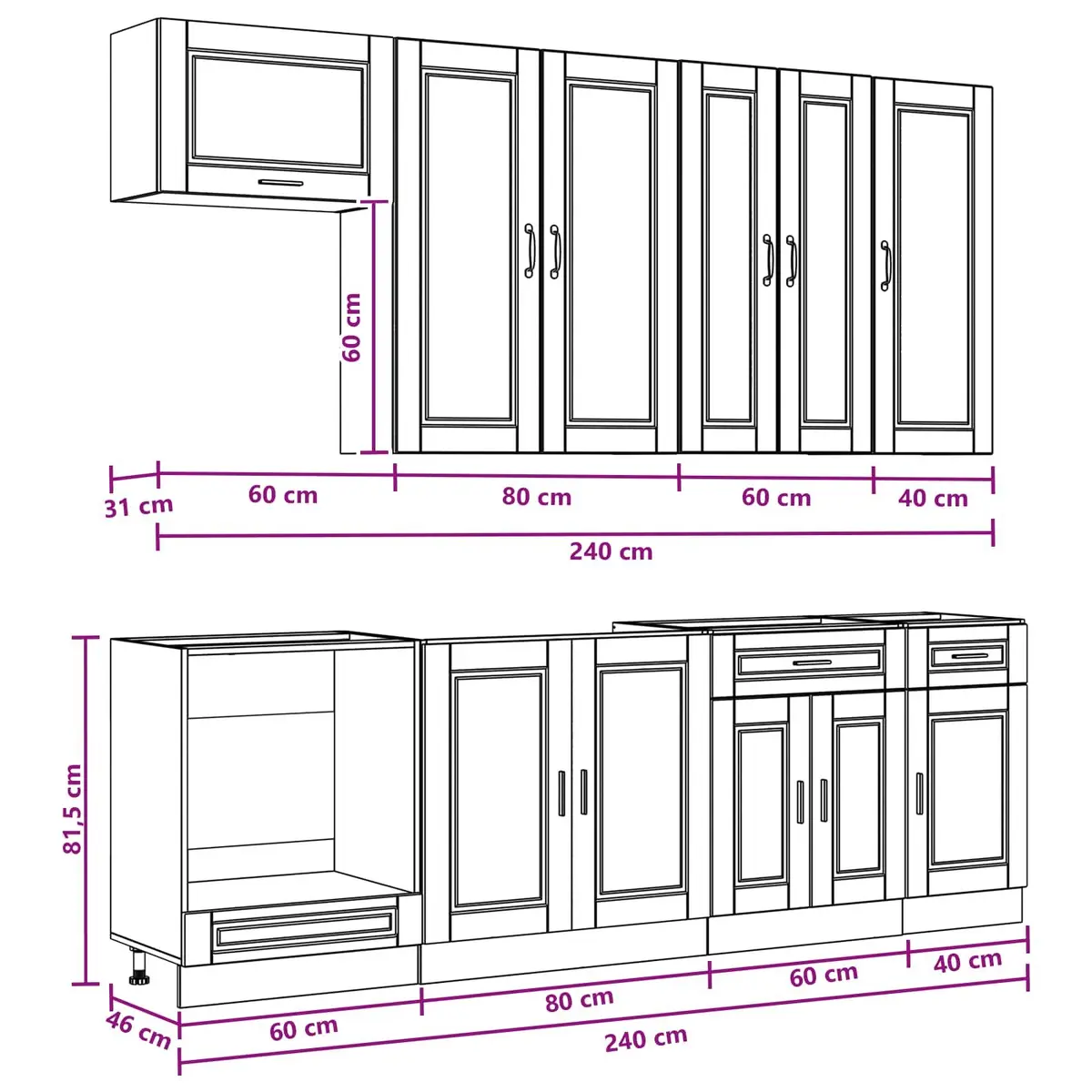 Kitchen Unit Engineered Wood 8 Piece White Storage Cabinet Cupboard