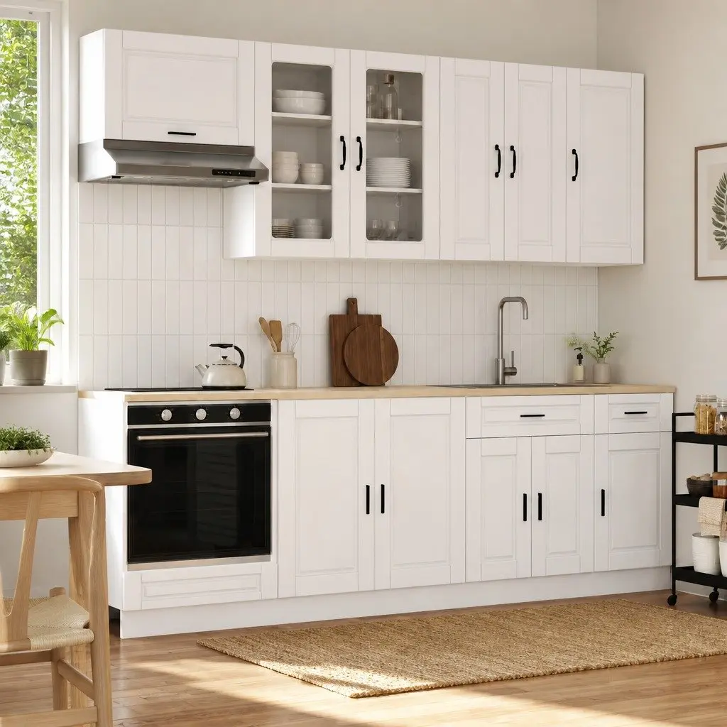 8-Piece White Engineered Wood Kitchen Storage Unit