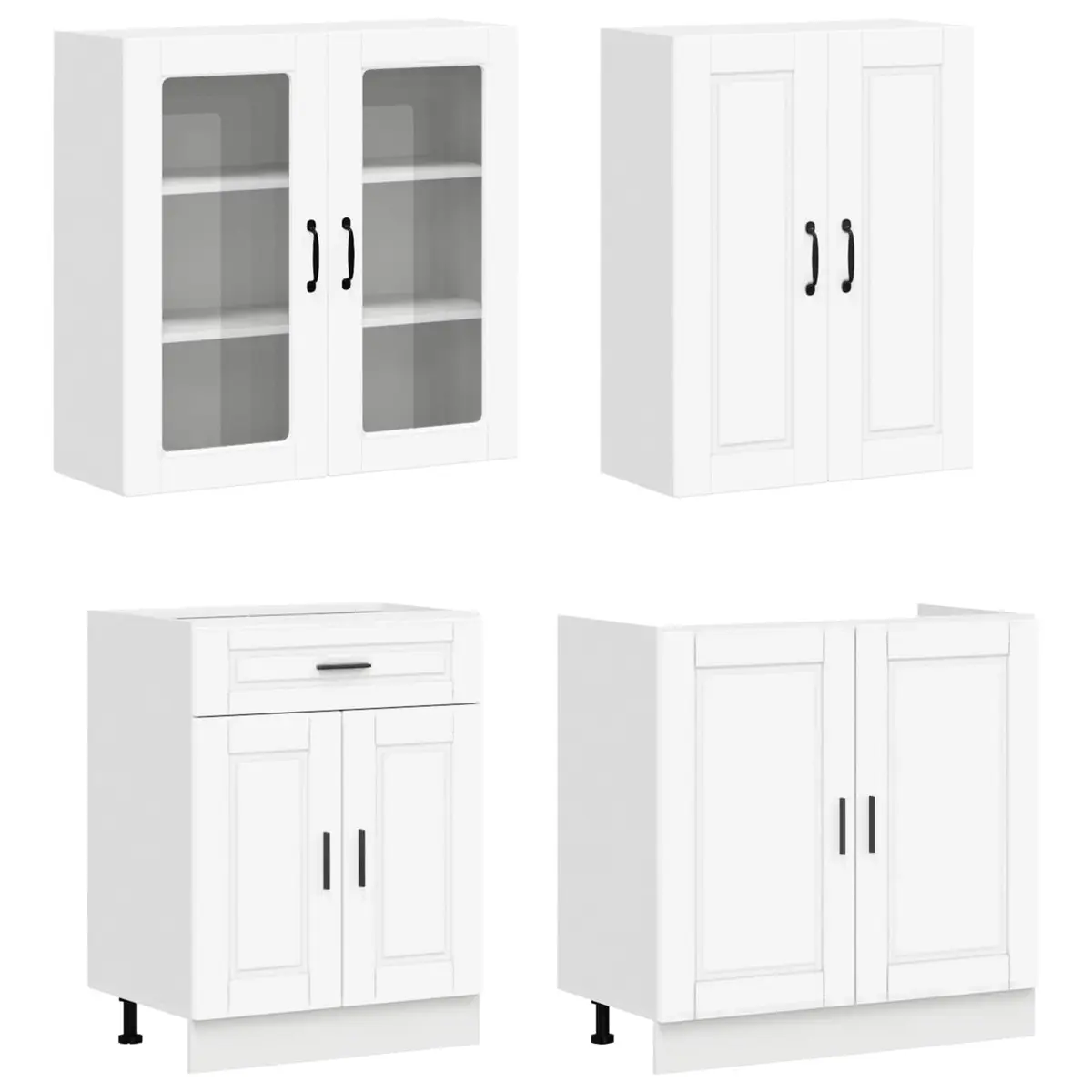 Kitchen Unit Engineered Wood 8 Piece White Cabinet Storage Organiser Modern