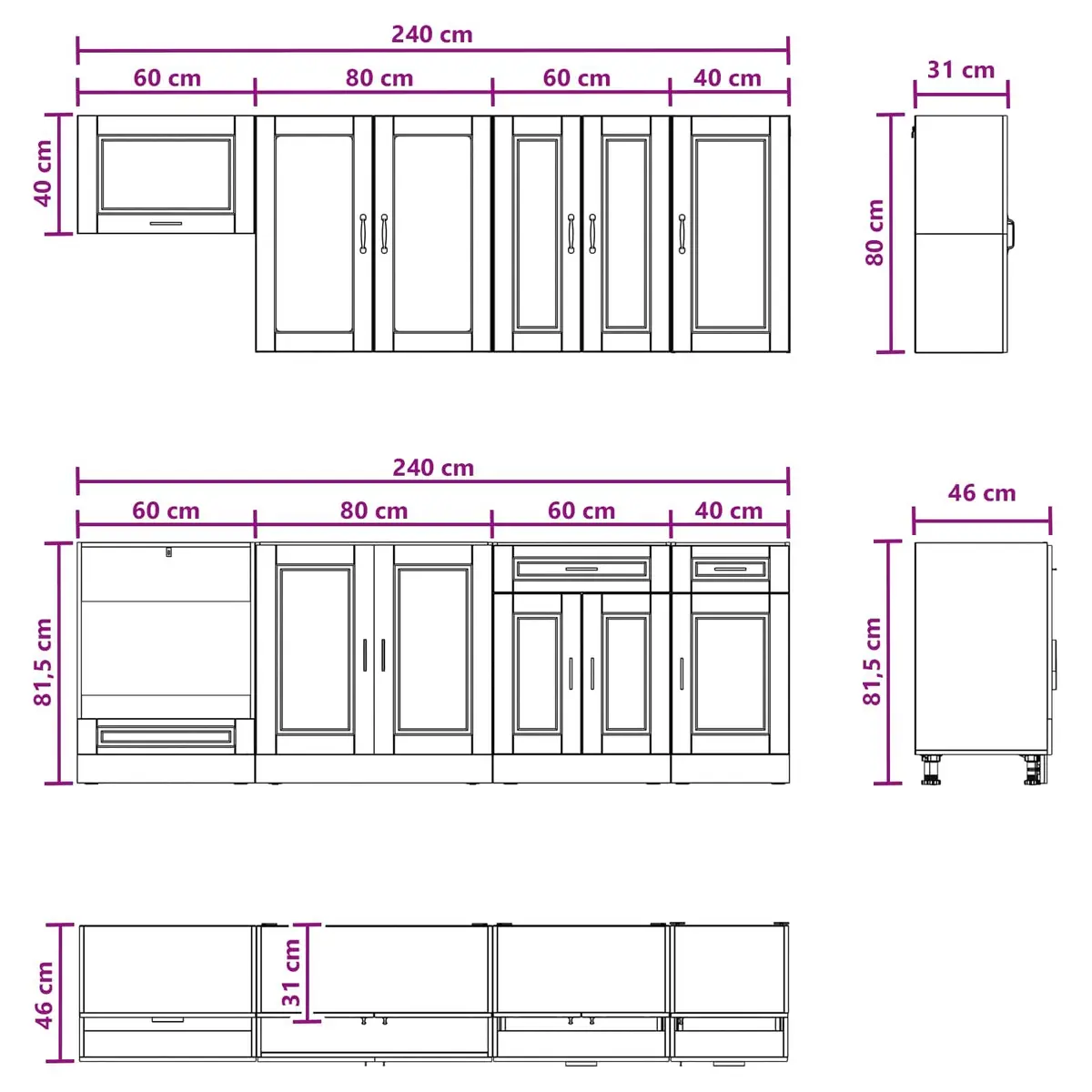 Kitchen Unit Engineered Wood 8 Piece White Cabinet Storage Organiser Modern