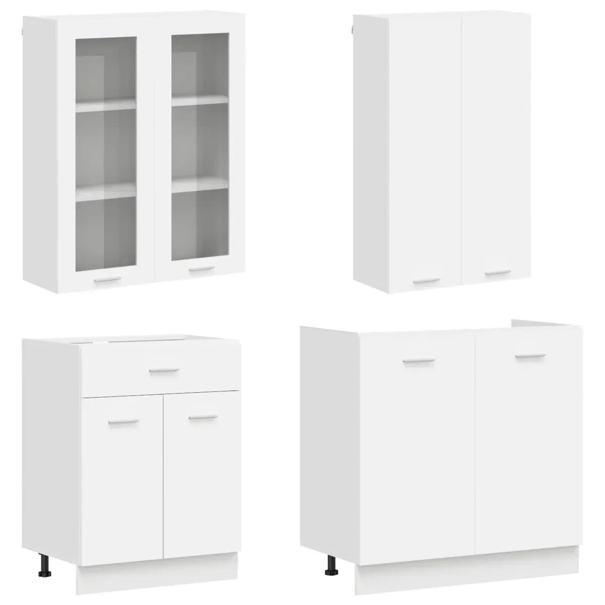 White Engineered Wood Kitchen Unit 8-Piece Storage Set