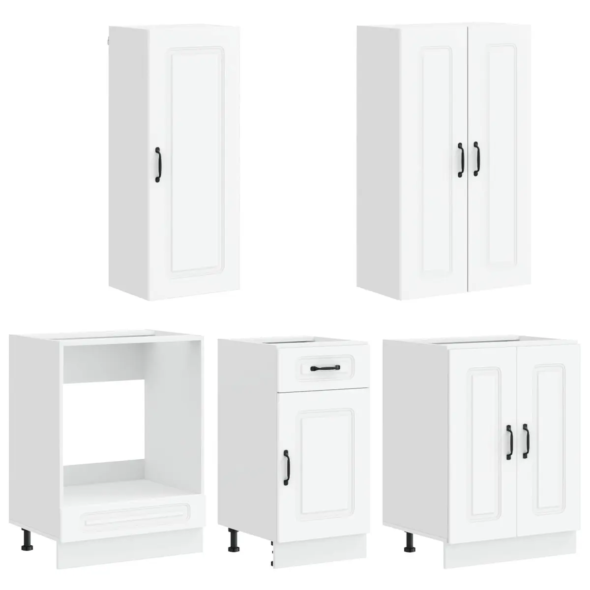 Kitchen Cabinet Unit Engineered Wood 5 Piece White Storage Organiser Adjustable