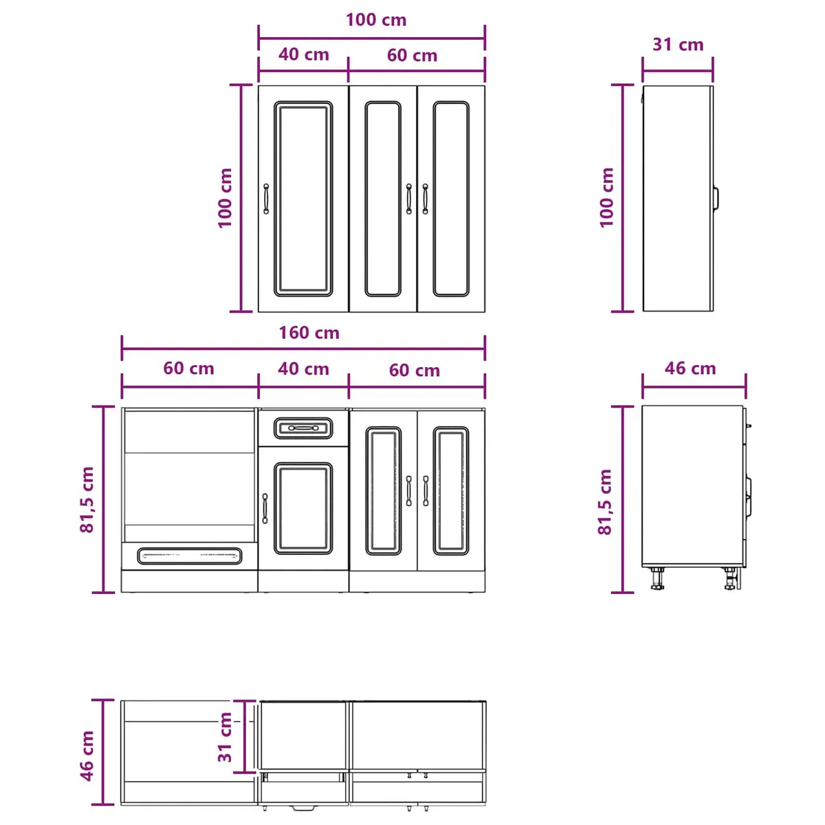 Kitchen Cabinet Unit Engineered Wood 5 Piece White Storage Organiser Adjustable