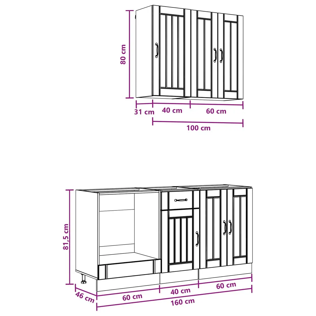 Kitchen Unit Engineered Wood 5 Piece White Storage Cabinet Furniture