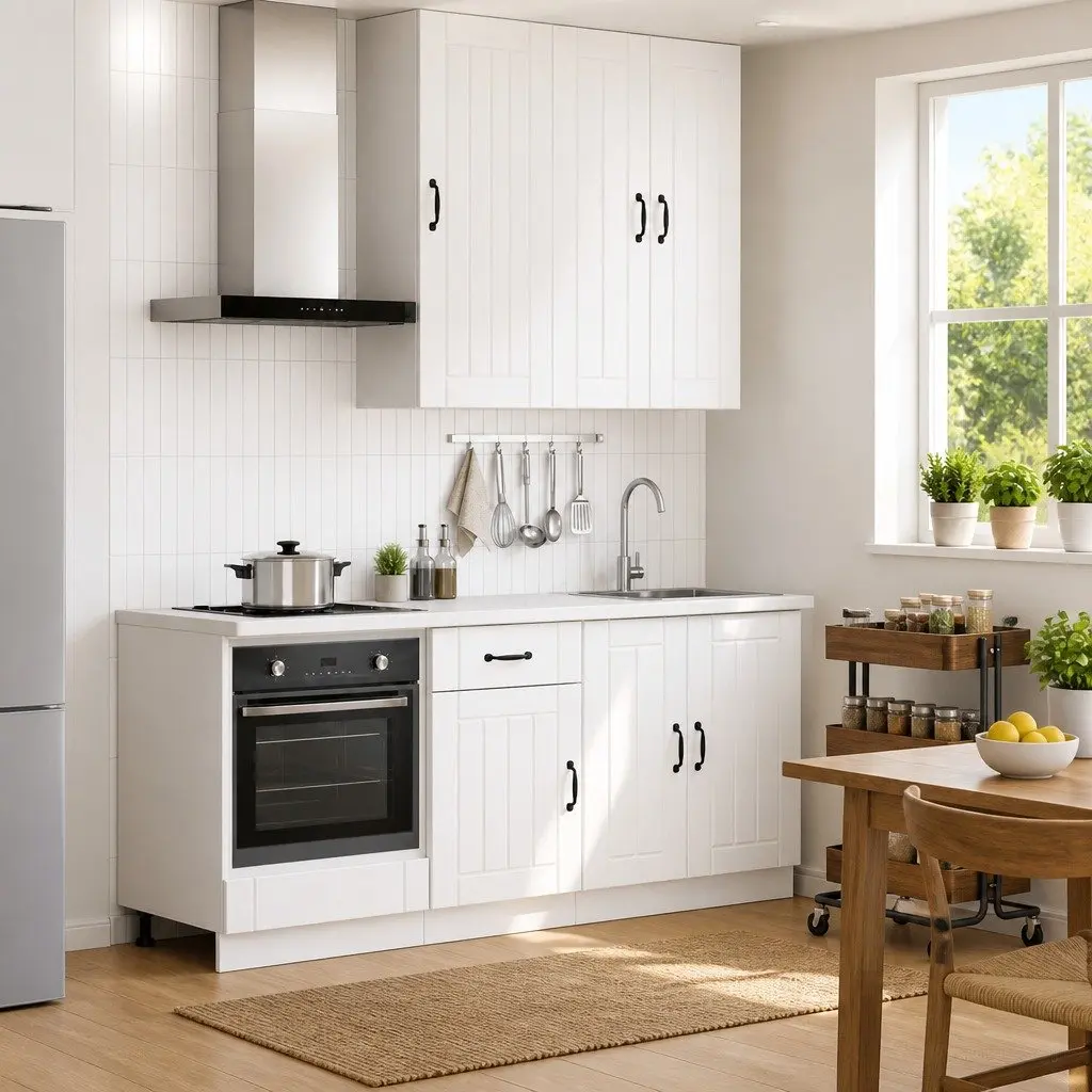 Engineered Wood 5-Piece White Kitchen Cabinet Set