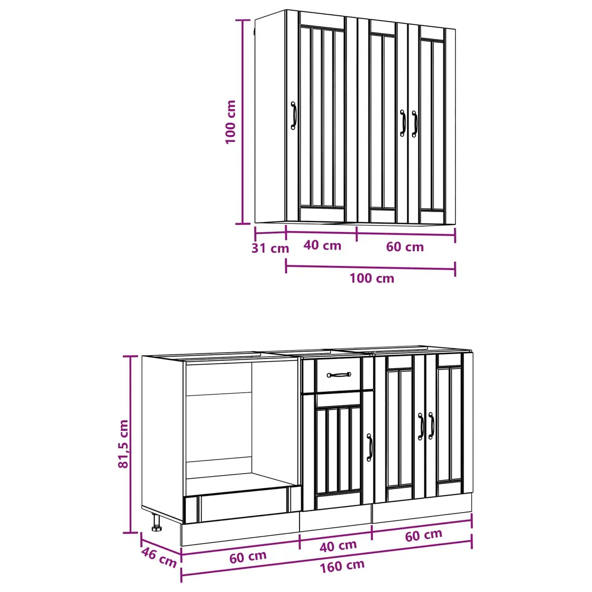 Kitchen Cabinet Set Engineered Wood 5 Piece White