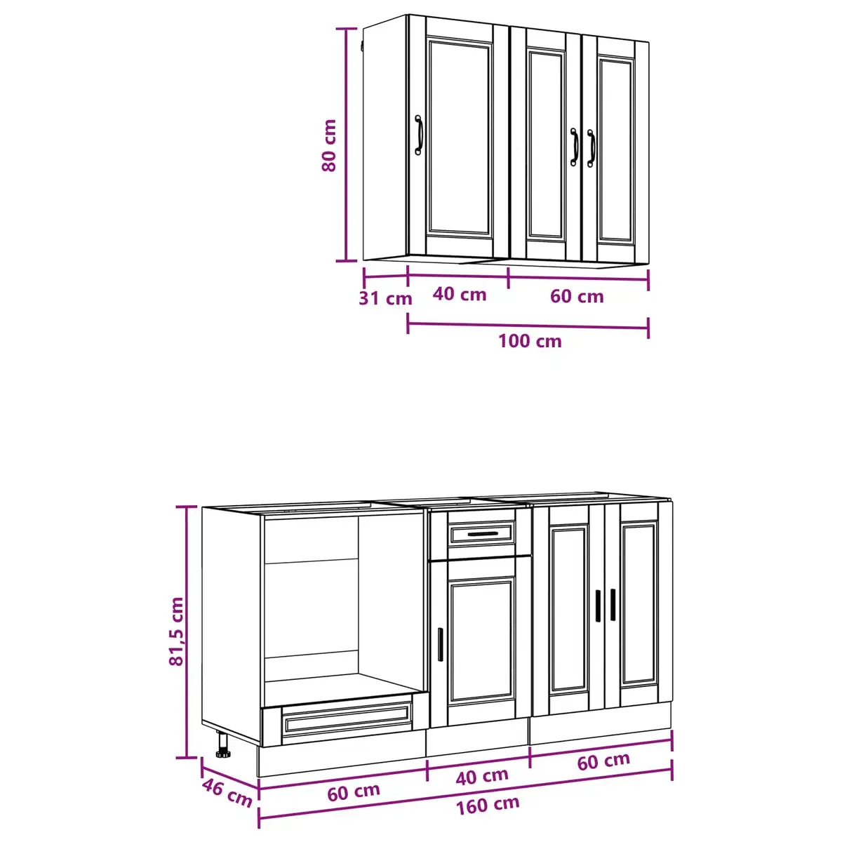 Kitchen Unit Engineered Wood 5 Piece White Cabinet Storage Furniture Modern