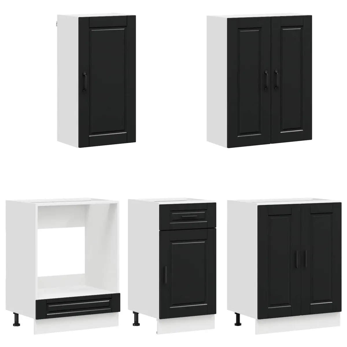 5 Piece Black Kitchen Cabinet Unit Engineered Wood