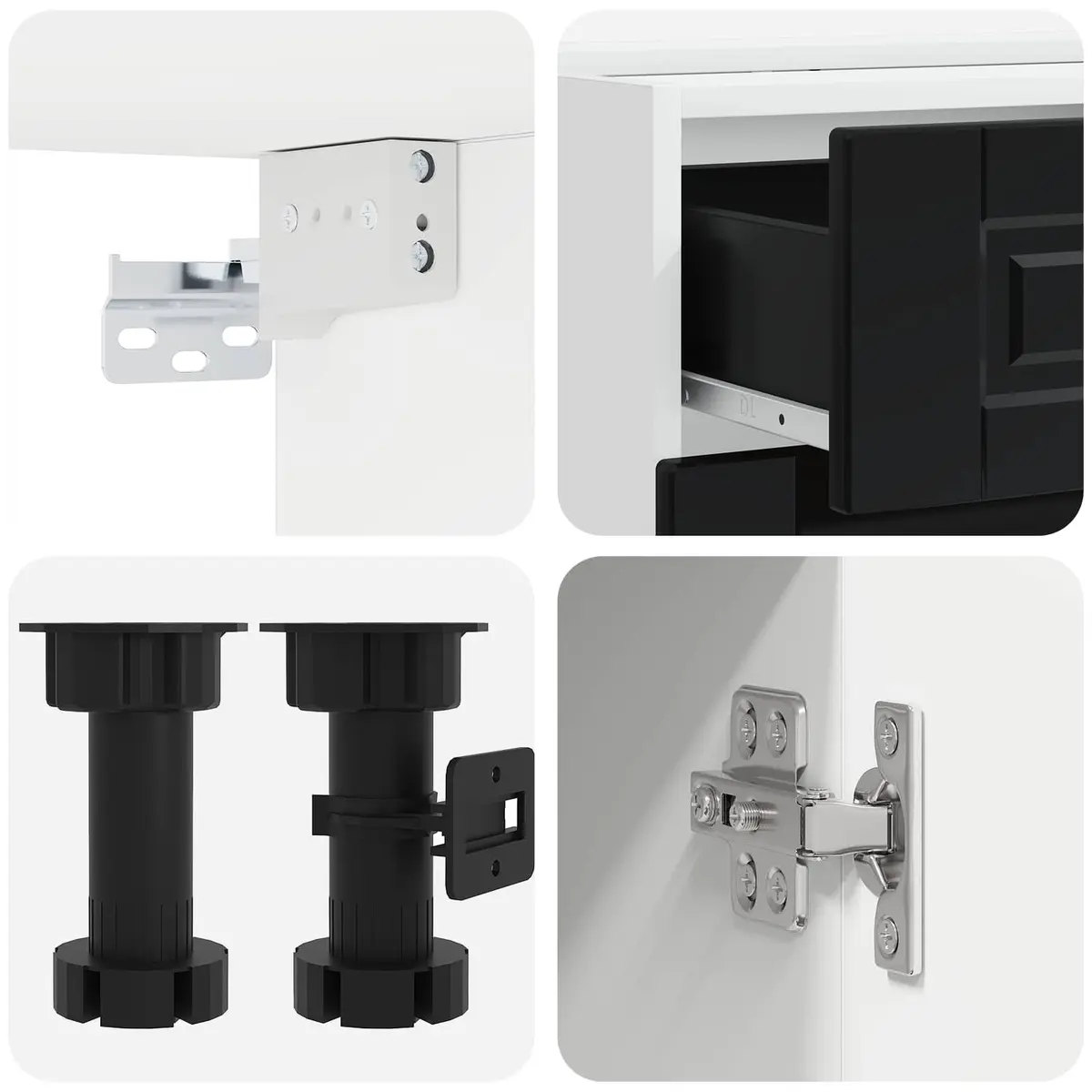 5 Piece Black Kitchen Cabinet Unit Engineered Wood
