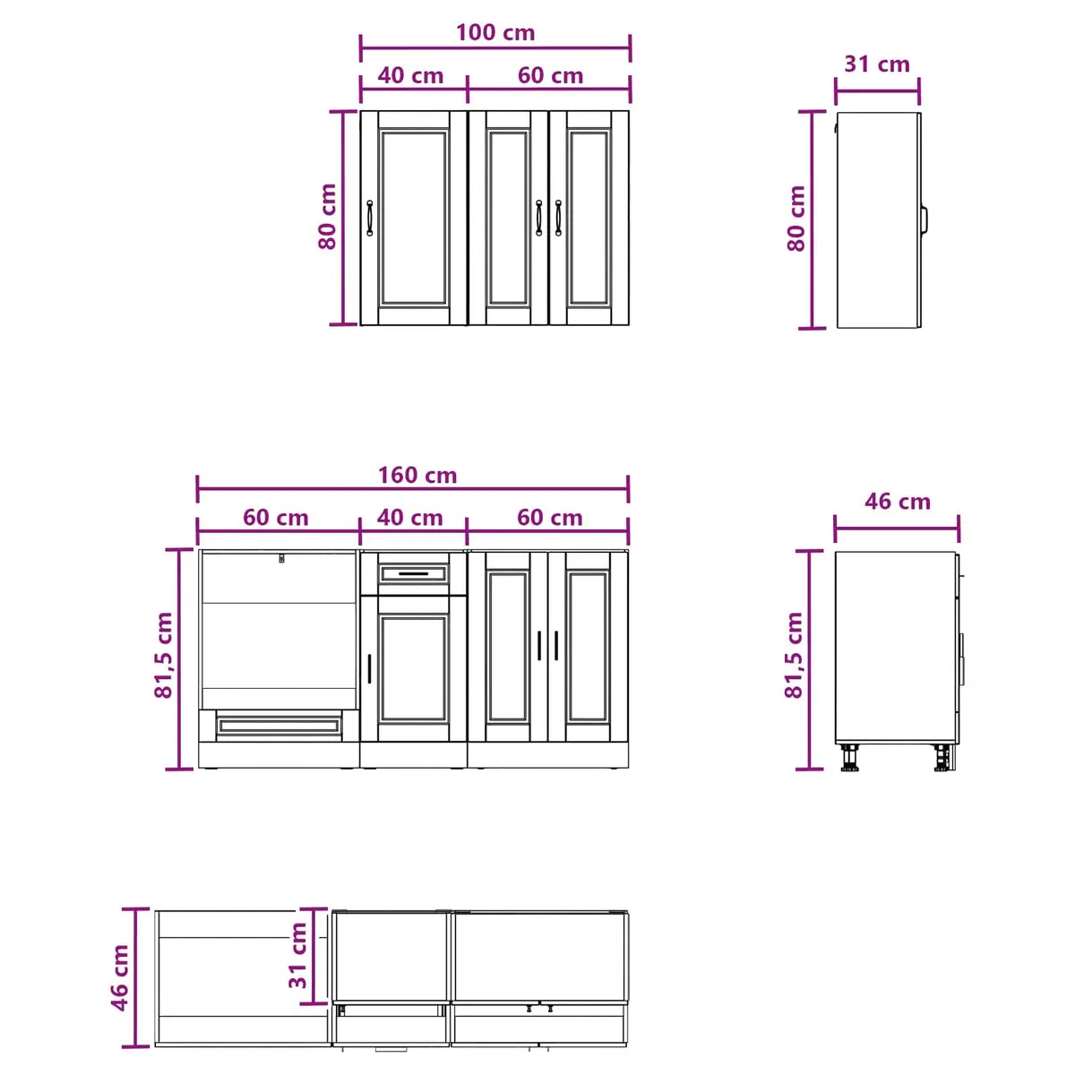 High Gloss White Kitchen Cabinet Unit with 5 Pieces