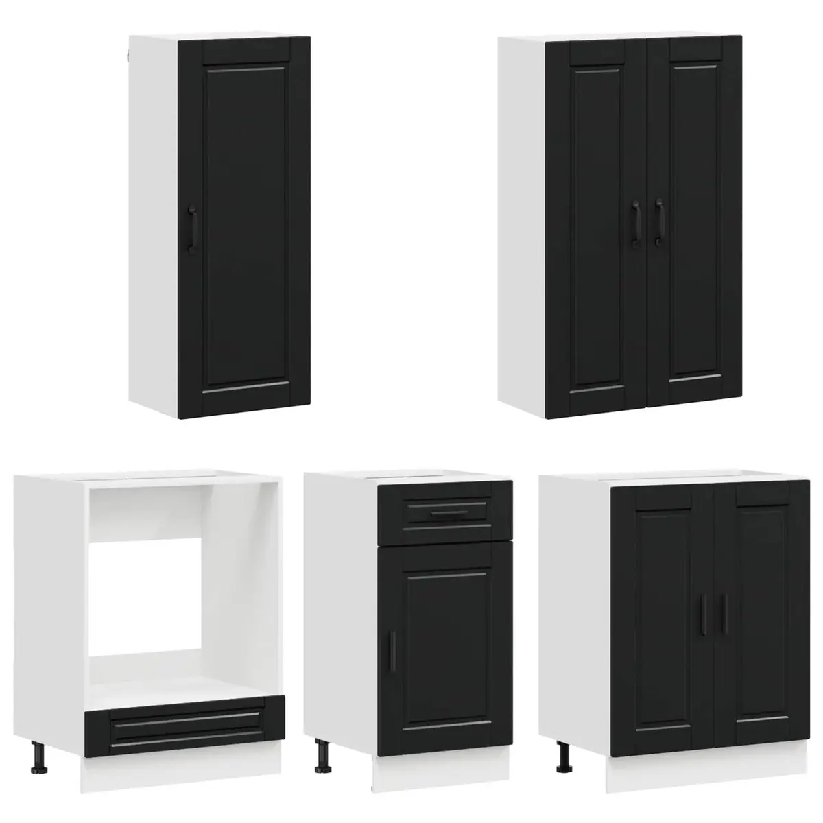 Kitchen Unit Engineered Wood 5 Piece Black Storage Furniture