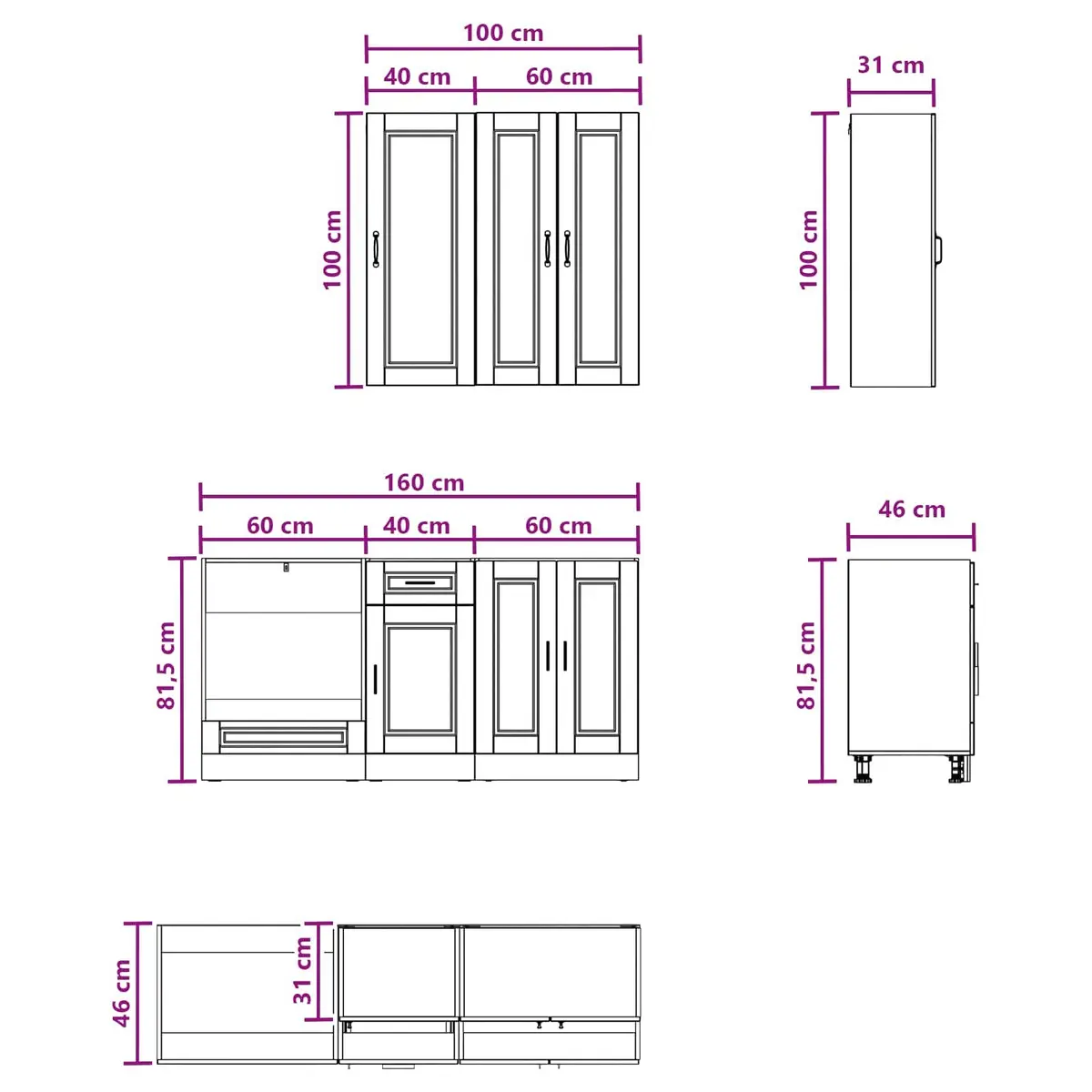 PORTO 5 Piece High Gloss White Kitchen Storage Unit