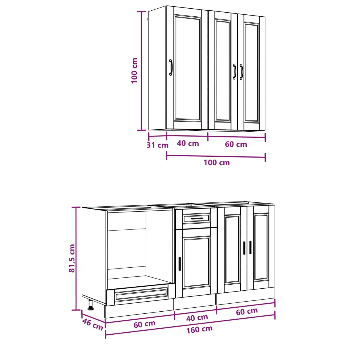 PORTO 5 Piece High Gloss White Kitchen Storage Unit