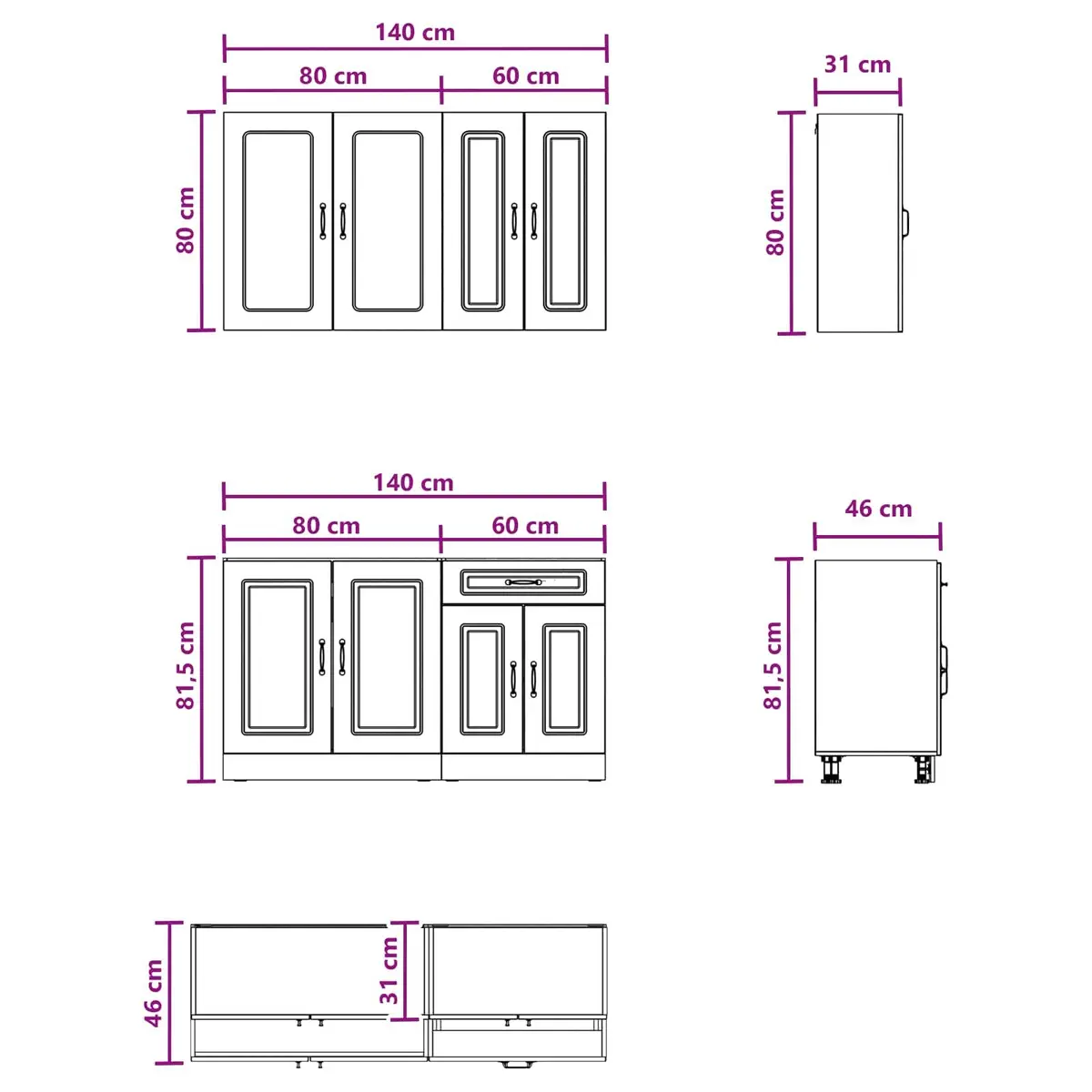 Kitchen Cabinet Unit Engineered Wood 4 Piece White