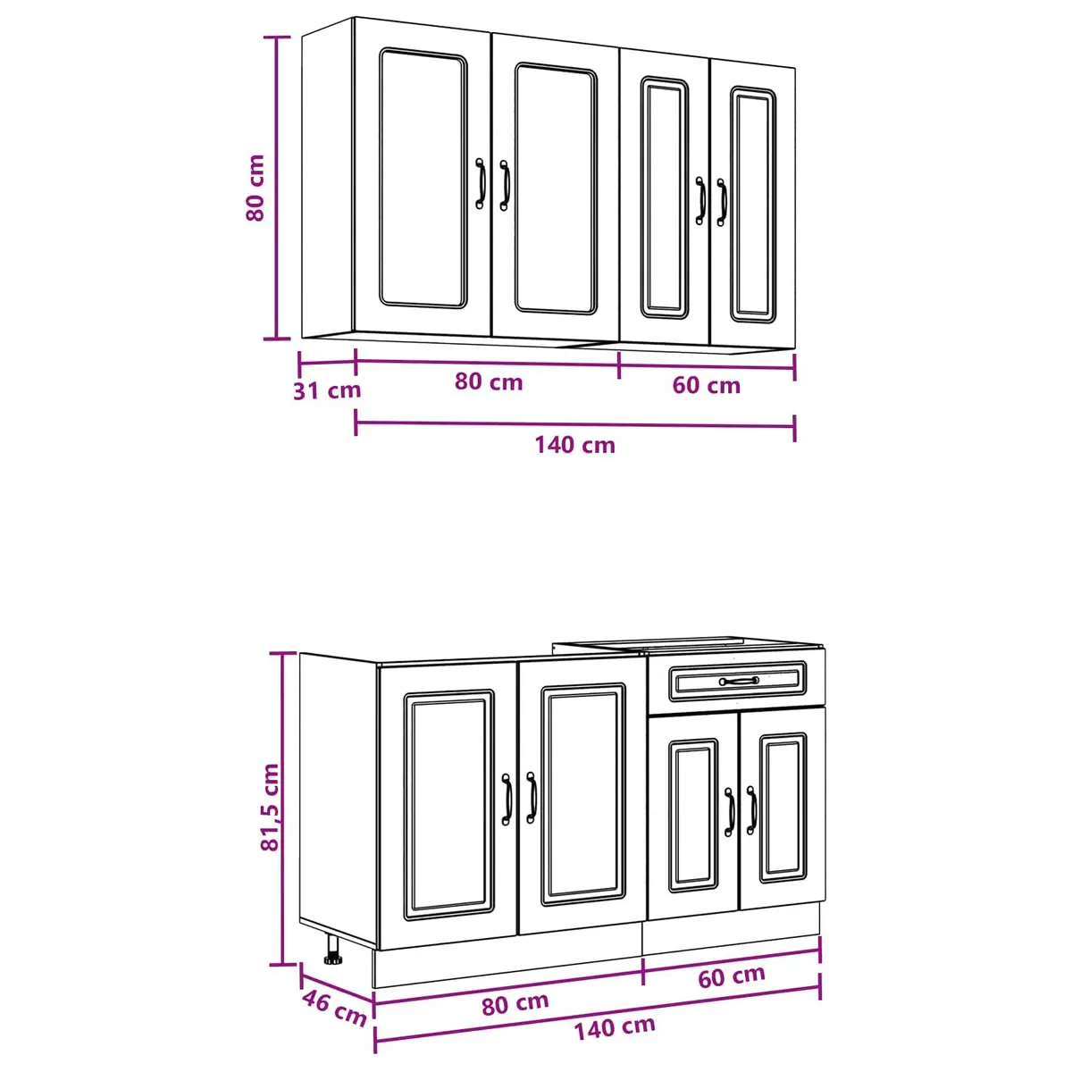 Kitchen Cabinet Unit Engineered Wood 4 Piece White