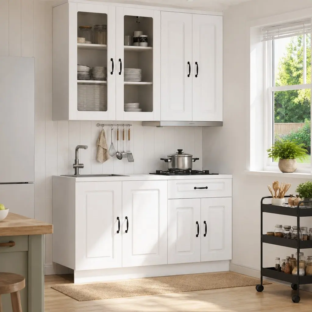 Kitchen Cabinet Unit Engineered Wood 4 Piece White