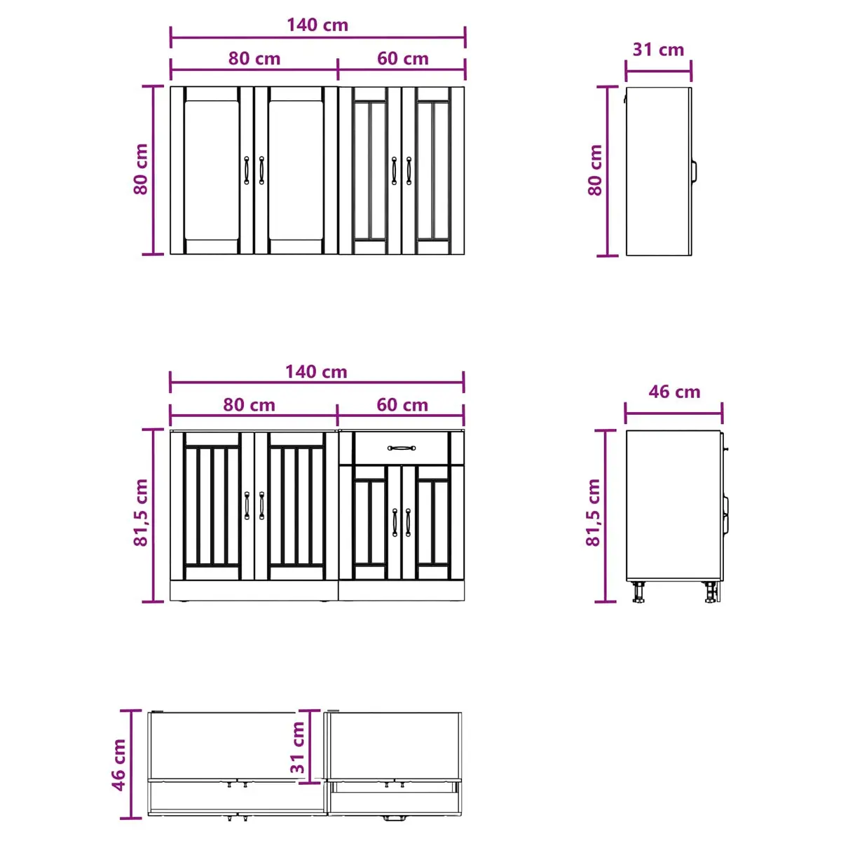 High Gloss White Kitchen Unit 4 Piece Engineered Wood Storage