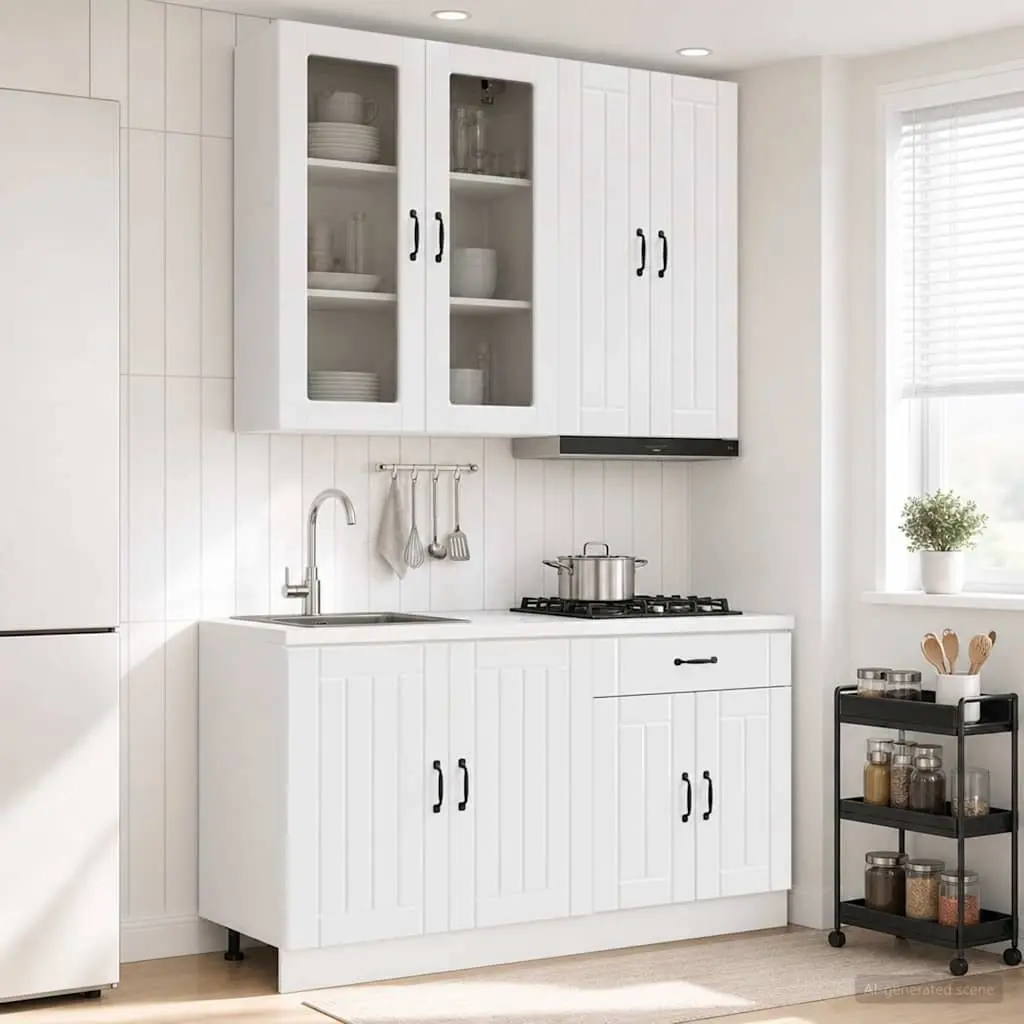 High Gloss White Engineered Wood Kitchen Storage Unit Set