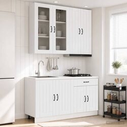 High Gloss White Engineered Wood Kitchen Storage Unit Set