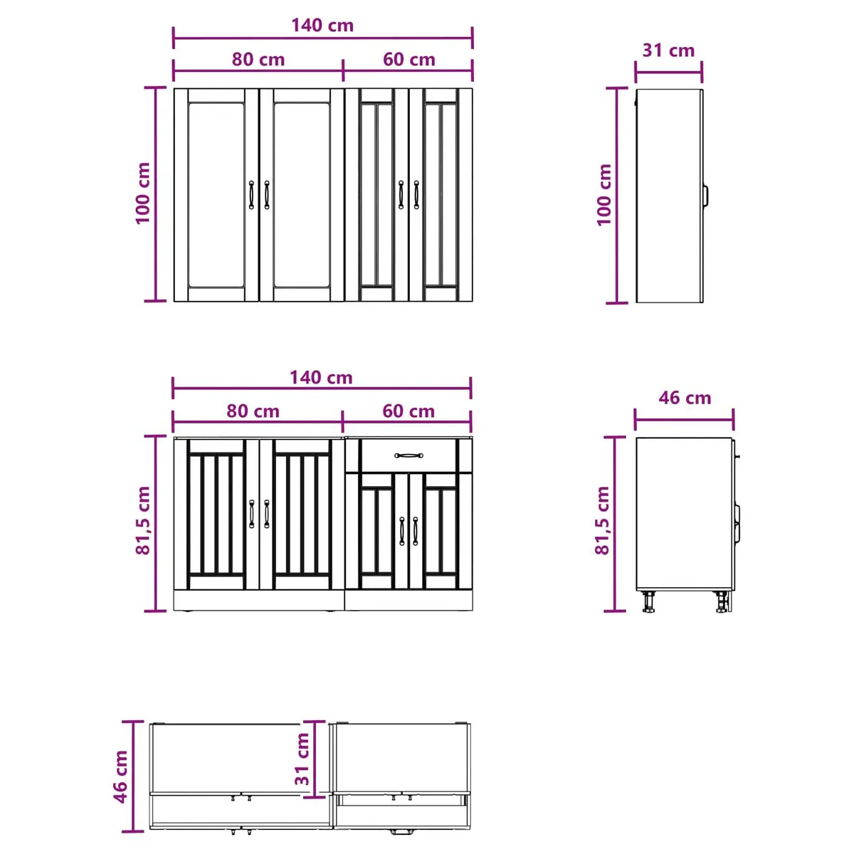 High Gloss White Engineered Wood Kitchen Storage Unit Set