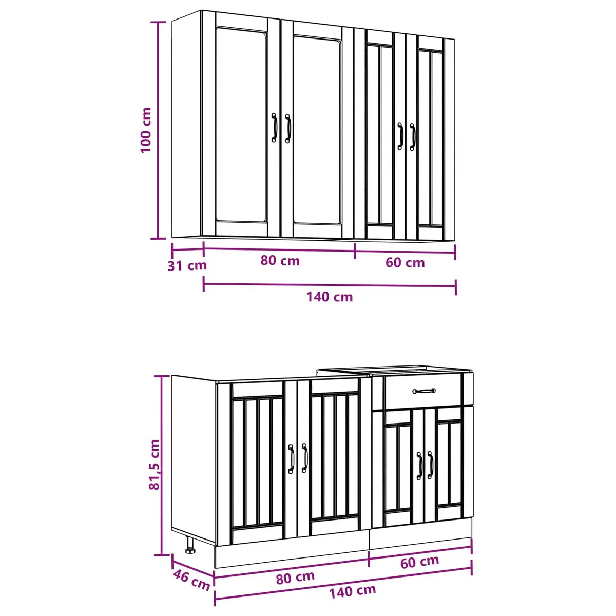High Gloss White Engineered Wood Kitchen Storage Unit Set